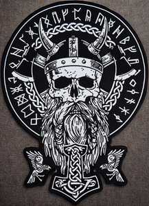 High Quality Nonwoven Felt Iron on Patches Leather Vest with Viking <b>Skull</b> Embroidered Patch Circle Design <b>Clothing</b> & Hats - Product Image 2