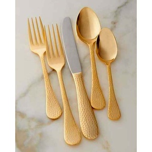 Top Vente Moderne De Luxe Cuillère Fourchette Et Couteau Ensemble Or Mat Fini Plein Martelé En Relief Conception Poignée - Product Image 2