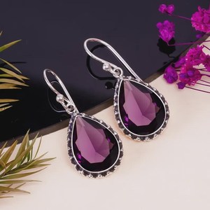 Handmade Cute Gold Plated <b>Amethyst</b> <b>Earrings</b> 925 Sterling Silver February Birthstone Elegant Gift for Women Boho Design - Product Image 2