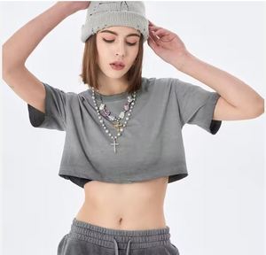 Tu propio logotipo Camiseta de lavado ácido personalizada Mujer Camisetas en blanco de algodón suave personalizadas de gran tamaño - Product Image 2