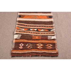 Turkish <b>Runner</b> <b>Rug</b> 2.4x10.4 ft (74x318 cm), Kilim Brown Ikat Vintage <b>Rug</b> - Product Image 5