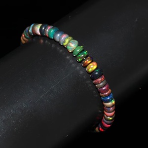 18K Gold Vermeil Smooth Rondelle Black Opal <b>Beads</b> <b>Bracelet</b> Natural Gemstone Fine Beaded Jewelry Personalized Gift for Her - Product Image 3