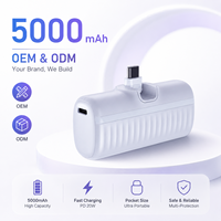 Mini-batteries externes de poche de petite taille 5000 mAh avec prise Type-C intégrée, charge rapide PD 20W, affichage LED, service OEM ODM