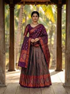 ชุดเลเฮนกาผ้าไหมคันจีวารามสไตล์อินเดียแบบใหม่ พร้อมงานปักดิ้นทองแท้สำหรับผู้หญิง มีสินค้าพร้อมส่ง - Product Image 3