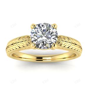 Anillo de moissanita de Plata de Ley 925, joyería de compromiso de Milgrain Vintage de corte redondo de oro blanco único, venta al por mayor - Product Image 1