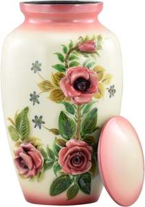 Urne funéraire pour adulte de qualité supérieure, design de fleur rouge 5D, métal durable, fabrication artisanale, vase moderne pour table, pour cendres humaines - Product Image 2