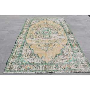 Turkish Vintage Large Rug 5.9x9.4 ft, Green <b>Yellow</b> Solid Rug - Product Image 1