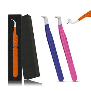 Juego de pinzas para extensión de pestañas con punta empolvada de diamante de agarre ligero Capas finas gruesas de acero inoxidable Pinzas para pestañas - Product Image 1