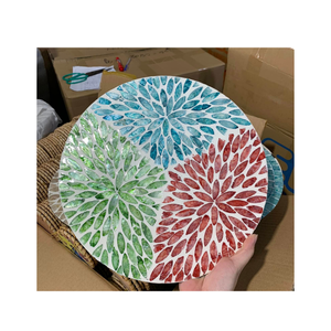 Plateaux en rotin incrustés à la main de nacre, motifs vintage uniques, couleurs et tailles personnalisées, lot de 2 ou 3 - Product Image 5