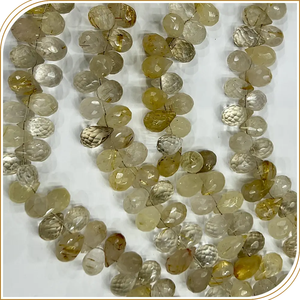 AAA High Quality Natural Golden Rutilated Quartz <b>Crystal</b> Faceted Briolette Teardrop 8 Inches Loose Strand Lampwork Glass Beads - Product Image 6
