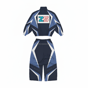 Ensemble coupe-vent de qualité supérieure 230GSM tissu polyester léger résistant à l'eau bleu marine panneau blanc logo personnalisé grande taille - Product Image 2