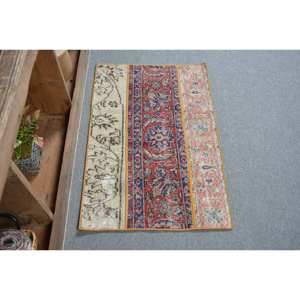 Vintage Turkish Large Area Rug Classic Red Beige 2x3,1ft Wool Latex Backing Patchwork Pattern Eco Friendly Medium Pile Rug - Product Image 1