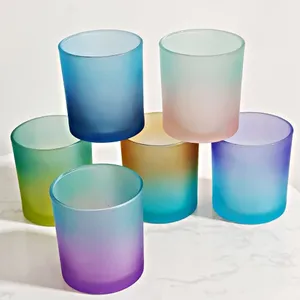 Lanternes porte-bougies en verre de luxe personnalisées en gros, givrées, double couleur, faites à la main, impression typographique, nouvelle marque propre pour - Product Image 1