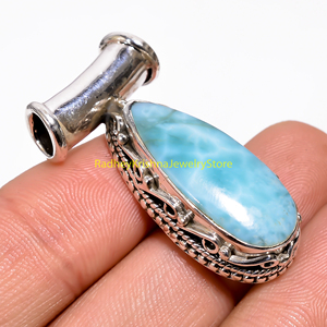 Colgante de lágrima de Larimar azul natural en plata de ley 925, colgante artesanal hecho a mano, joyería artesanal - Product Image 3