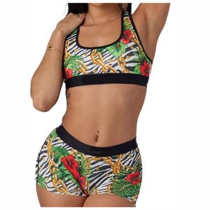 Women's Eco-Friendly Lightweight Breathable Sublimation Print Front Gym Fitness Clothing Set Sports Bra <b>Shorts</b> Elastic Waist - Product Image 1