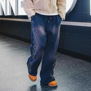 Straight Wide Leg Baggy <b>Sweat</b> <b>Pants</b> <b>Men</b> Sweatpants Manufacturers Oversized Stacked Custom Acid Wash Flared Rhinestone Sweatpants - Product Image 4