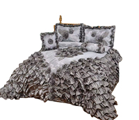 Ensemble de literie en satin doré de luxe, ensemble de couvre-lit à volants en sequins roses 3D faits à la main, style princesse, couvre-lit de mariage