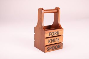 Modern Wooden Handmade Durable <b>Cutlery</b> Holder Handle Labeled Fork Knife Spoon Multi Compartment Table Organizer for Dining - Product Image 6