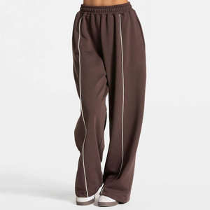 Pantalons de survêtement pour femmes, coupe ample, taille mi-haute, taille élastique, thermique, jambes larges, coton, streetwear, pantalon baggy d'hiver, coupe-vent - Product Image 1