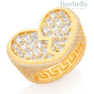 Full Iced Chunky Broken Heart Shaped Moissanite Round Baguette In S925 Sterling <b>Silver</b> Hip Hop Style <b>Ring</b> For <b>Men</b> - Product Image 2