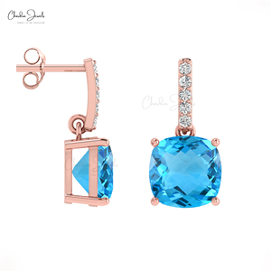 Boucles d'oreilles d'anniversaire de mariage minimalistes à la mode en or massif 14 carats avec diamant blanc pour le cadeau de soeur - Product Image 2