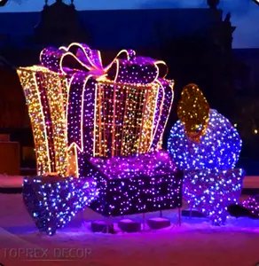 Proyecto de jardín impermeable al aire libre Exhibición comercial Paisaje urbano Decoración de Navidad 3D Led Caja de regalo gigante Motivo de luz