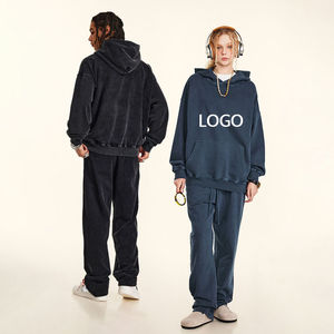 Ensemble pantalon de survêtement et sweat à capuche unisexe 380G 100% coton basique délavé vintage surdimensionné en tricot de grande taille - Product Image 6