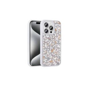 Funda Protectora Netzy de Lujo con Diseño de Diamantes Brillantes SAFA Linea para iPhone 15 Pro - Funda de Teléfono de PU Blanca Moderna - Product Image 1