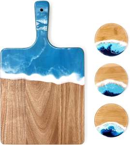 Nouvelle planche à découper en résine époxy et bois d'acacia blocs à découper Ocean Beach Indian Board Art planche à découper en résine époxy - Product Image 3