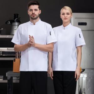 OEM Logo personalizzato Unisex manica corta giacca <span class=keywords><strong>da</strong></span> <span class=keywords><strong>cuoco</strong></span> <span class=keywords><strong>da</strong></span> <span class=keywords><strong>donna</strong></span> cucina Hotel ristorante Bar cottura caffè uniforme intrecciata - Product Image 5