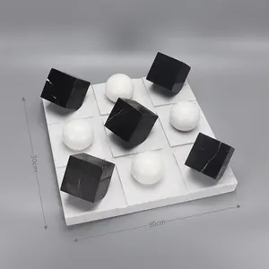 Juego de mármol Tic-Tac-Toe de mármol de buena calidad con canicas, bola blanca y dados negros para niños y adultos - Product Image 2