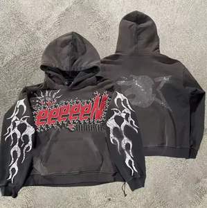 Dernier modèle de sweat-shirt surdimensionné à patchs de détresse Streetwear personnalisé vintage pour hommes sweat à capuche en éponge française - Product Image 5