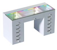 Table de toilette scintillante pour fille avec ampoule Bluetooth et plateau en verre et lumière d'ambiance Table de toilette de chambre à coucher