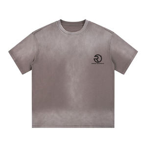 เสื้อยืดผู้ชายผ้าคอตตอนขนาดใหญ่ทรงฮิปฮอปผ้าคอตตอนโอเวอร์ไซส์ลายปักโลโก้ - Product Image 3