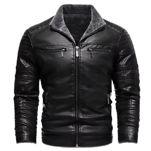Chaqueta de Cuero PU para Hombre, Estilo Retro Industrial, con Cuello Alto y Logotipo Frontal, Forro de Algodón Transpirable - Product Image 1