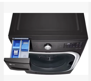 Ensemble lave-linge frontal et sèche-linge électrique neuf de qualité supérieure avec meuble de rangement à tiroirs en acier noir - Product Image 3