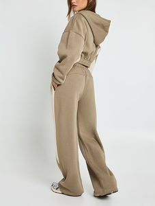 Conjunto Deportivo de 2 Piezas para Mujer, Estilo Urbano, con Top Corto con Cremallera y Pantalones Jogger Holgados, Diseño de Parches en Felpa Francesa, 2026 - Product Image 3