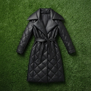 Quilted Regular <b>Coat</b> Belt Stand Collar 100% Polyester Breathable Eco-Friendly Quick <b>Dry</b> Winter Jacket Unisex Warm Outerwear - Product Image 5