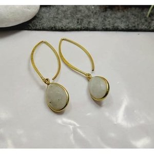 SOUMYA CREATIONS Pendientes de gota de latón chapados en oro con piedra lunar arcoíris en forma de gota de agua, modernos para mujer, regalo - Product Image 3