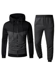 Men Two Piece Tracksuit <b>Hooded</b> <b>Zip</b> Up Sweatshirt Jogger Pants Color Block Casual Gym Wear - Product Image 1