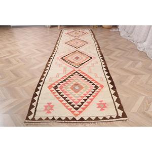 พรมวินเทจสไตล์ตุรกีขนาด 2.7x10.3 ฟุต ลายดอกไม้สีน้ำตาล ทำจากขนสัตว์ - Product Image 2