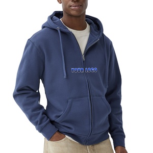 Sweat à capuche zippé en éponge française lourde 100% coton 330gsm fermeture éclair complète coupe régulière personnalisé hommes automne écologique - Product Image 1