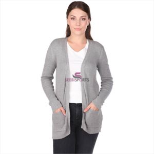 เสื้อคาร์ดิแกนผู้หญิงสีเทาพร้อมกระเป๋าด้านหน้าแบบเปิด - Product Image 2