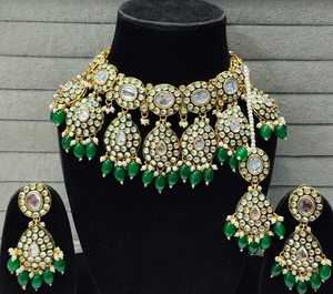 Handcrafted Kundan <b>Beaded</b> Choker Jewellery <b>Set</b> Gold Plated Trending Indian Women Fashion Handmade Bulk Product - Product Image 3