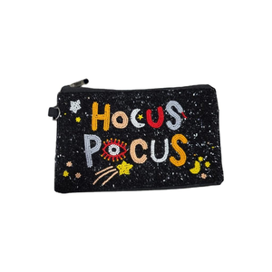 Halloween Hocus Pocus Handmade Beaded Coin <b>Purse</b> Ethnic Style Spooky <b>Zip</b> Bag with Black Spell New Year's by MD HANDICRAFTS - Product Image 1