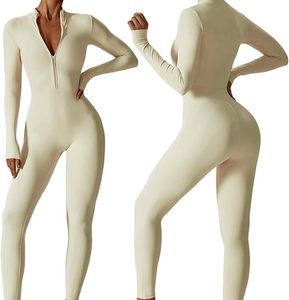 Mameluco de entrenamiento de lona de alta calidad de tendencia 2024 para mujer, Mono de Fitness con logotipo personalizado, ropa de Yoga con cremallera frontal, ropa deportiva - Product Image 2