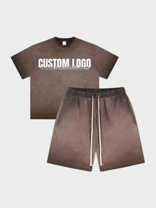 Conjunto de camiseta y pantalones cortos de gran tamaño con lavado ácido, ropa de calle de verano Vintage con logotipo personalizado, ropa al por mayor para hombres - Product Image 5