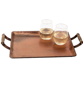 Bandeja de servicio de cobre personalizada Venta más vendida Bandeja de diseño de cobre martillado 100% Precio al por mayor personalizado - Product Image 3