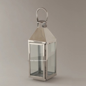 Lanterne à bougie en métal et verre de forme hexagonale argentée finie pour la maison jardin lanternes suspendues décoratives de noël - Product Image 2