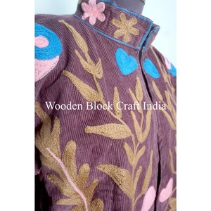 Custom Made Embroidered cotrise Woven Wool Jackets with Cotton Filled Artisan Craftsmanship Windproof Multi Coloured jacket - Product Image 3
